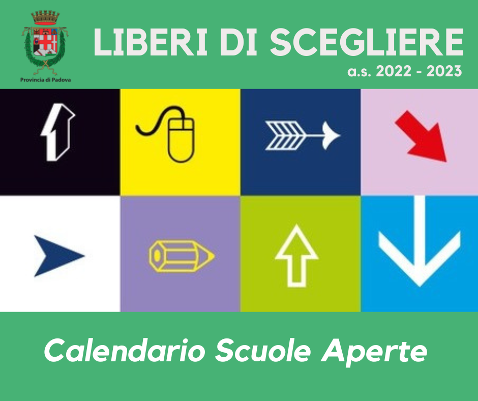 scritta Liberi di scegliere - calendario scuole aperte e icone simboli orientamento scritta Liberi di scegliere - calendario scuole aperte e icone simboli orientamento