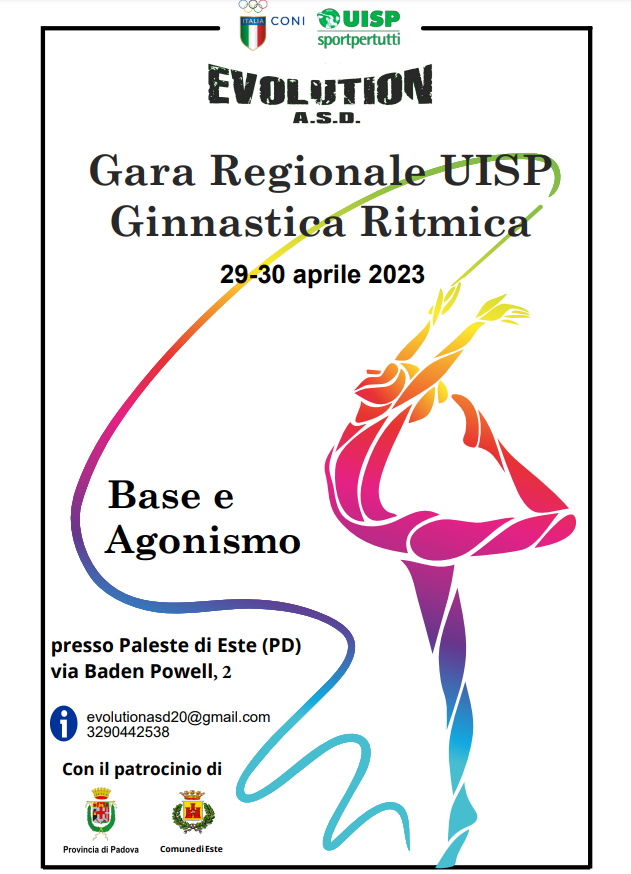 volantino con titolo e data e ginnasta colorata volantino con titolo e data e ginnasta colorata