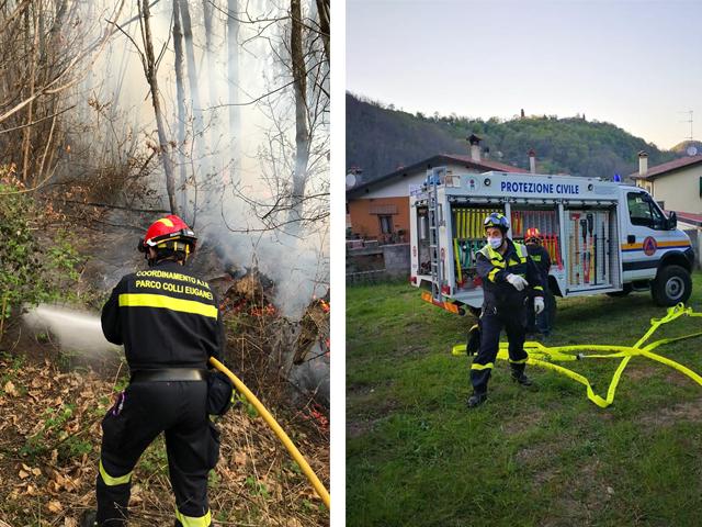 Protezione Civile e Vigili del fuoco a lavoro per domare l'incendio Protezione Civile e Vigili del fuoco a lavoro per domare l'incendio