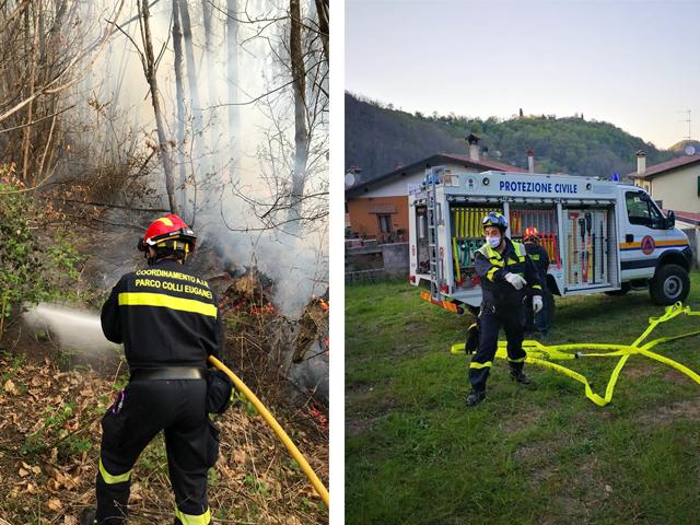 Protezione Civile e Vigili del fuoco a lavoro per domare l'incendio 