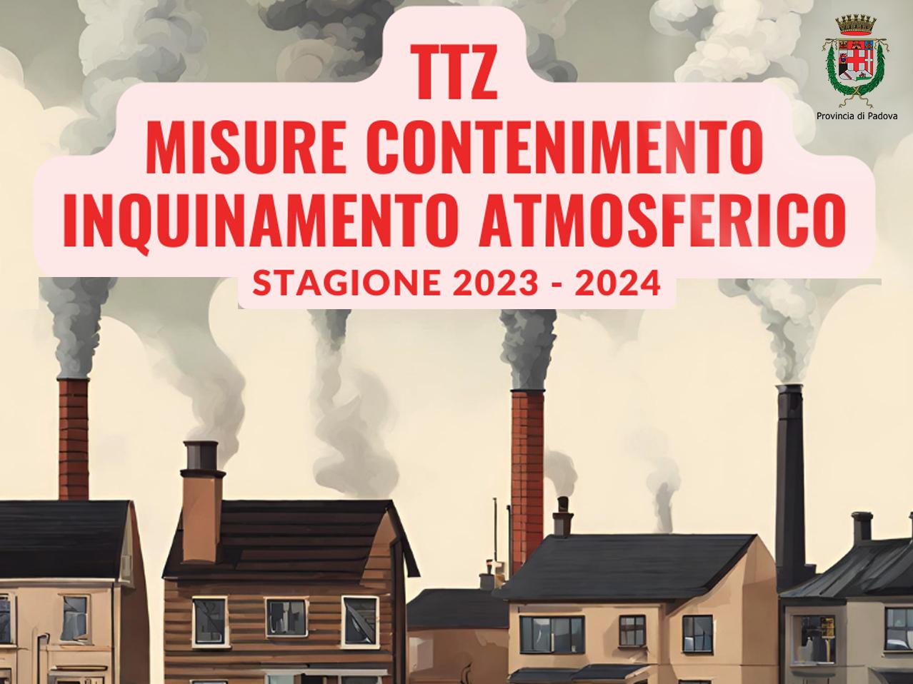 case con camini che fumano e scritta Misure per il contenimento dell'inquinamento atmosferico case con camini che fumano e scritta Misure per il contenimento dell'inquinamento atmosferico