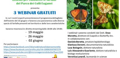 titolo e date webinar e foto di farfalle